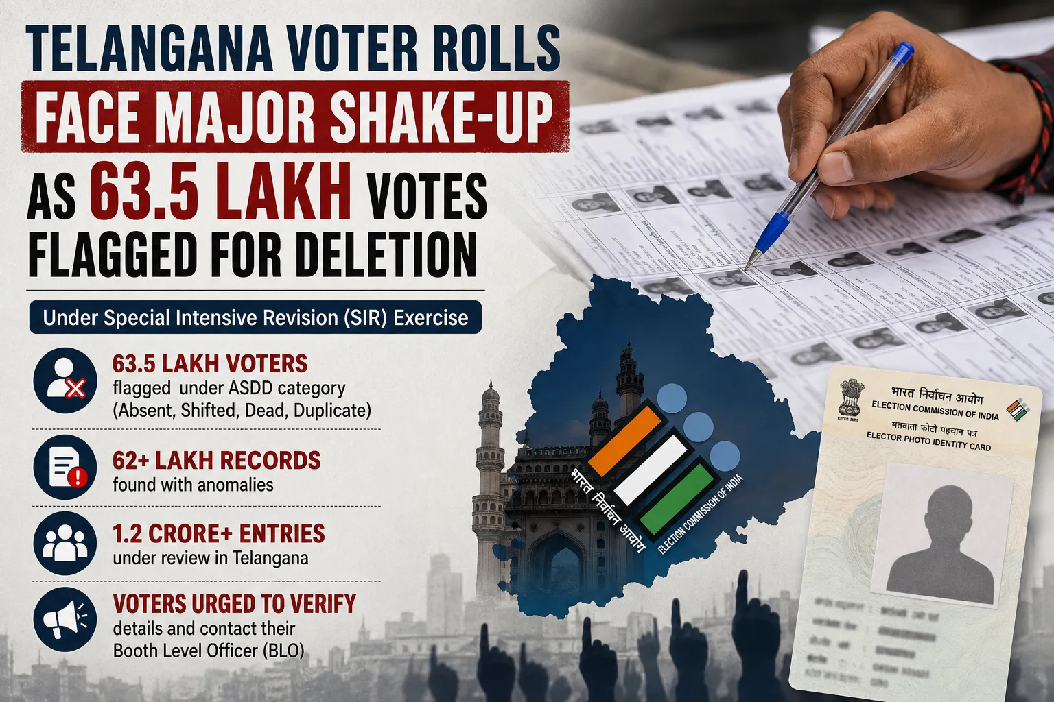 Telangana Voter Rolls: 63.5 Lakh Voters Flagged for Deletion